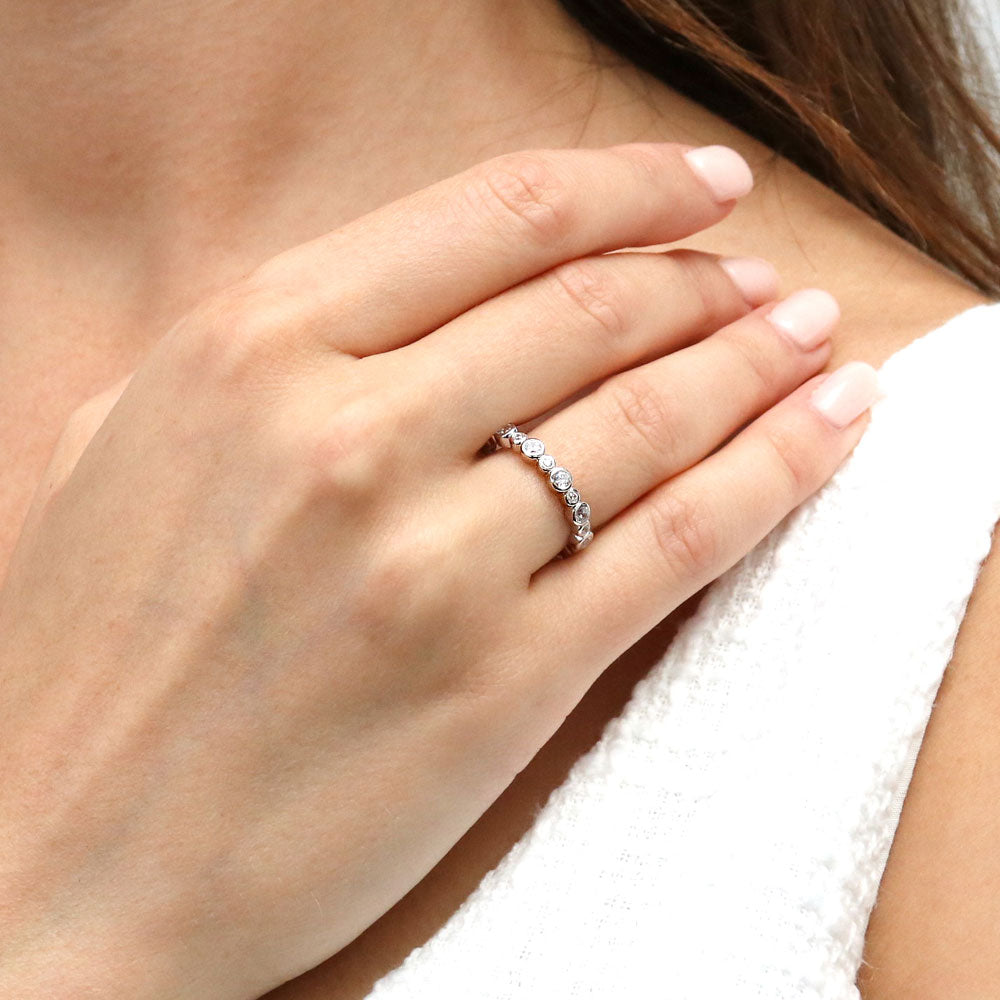 Model wearing Bubble Pave Set CZ Eternity Ring Set in Sterling Silver, 6 of 12