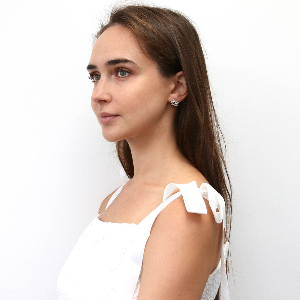 Flower CZ Stud Earrings in Sterling Silver