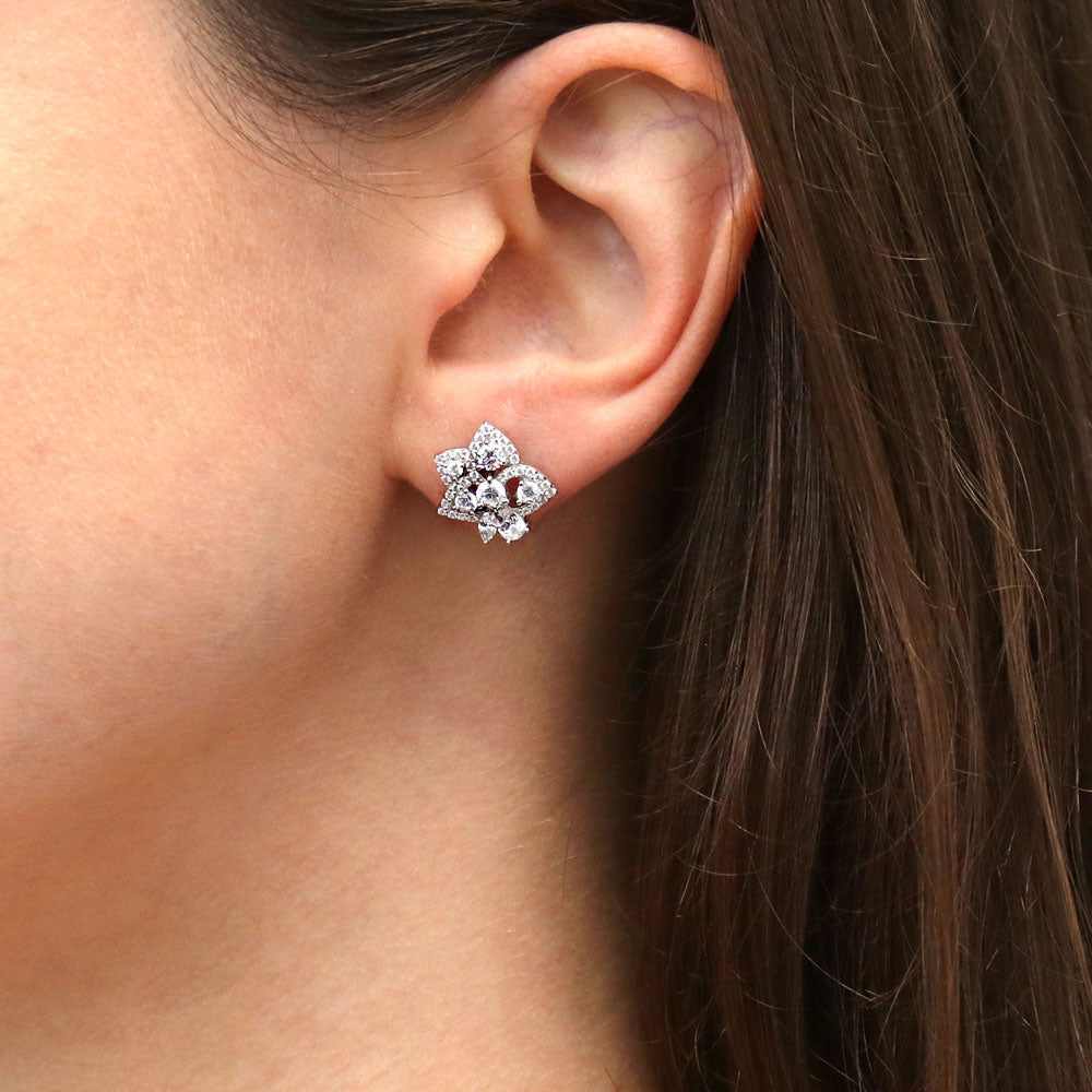 Flower CZ Stud Earrings in Sterling Silver