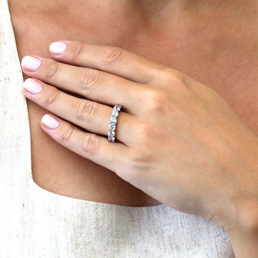 Model wearing CZ Statement Eternity Ring in Sterling Silver