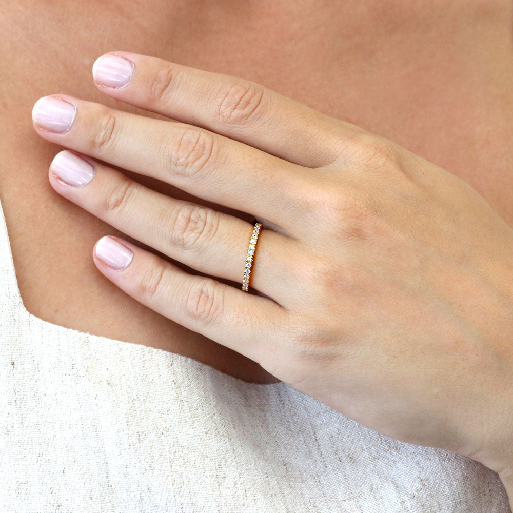 Model wearing CZ Eternity Ring in Gold Flashed Sterling Silver