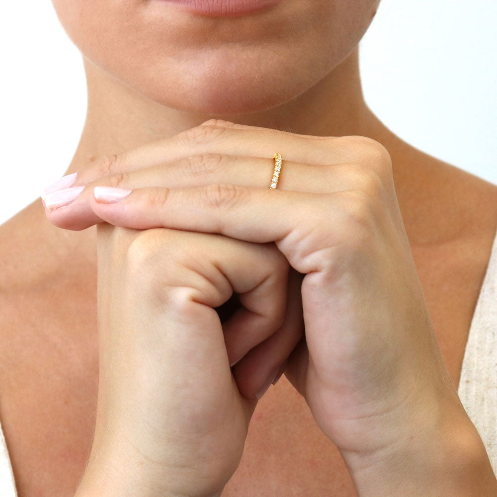 Model wearing CZ Eternity Ring in Gold Flashed Sterling Silver