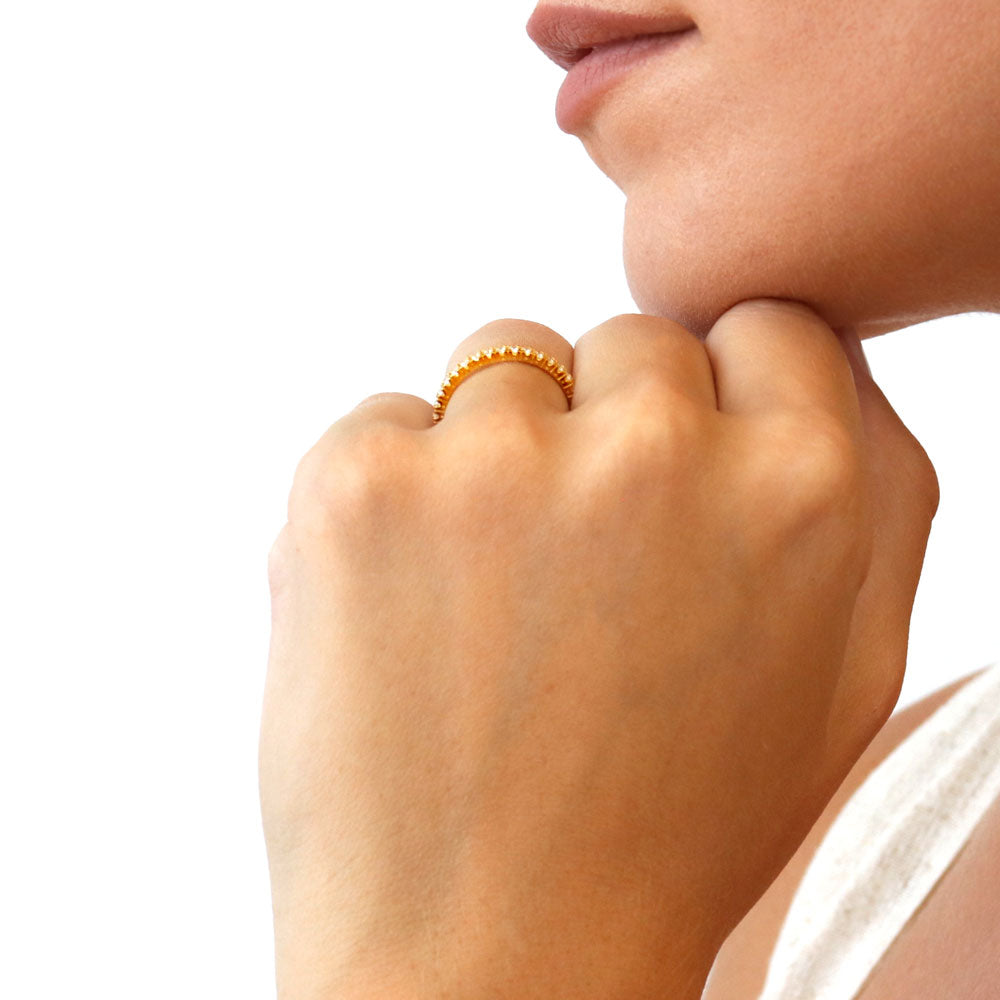 Model wearing CZ Eternity Ring in Gold Flashed Sterling Silver