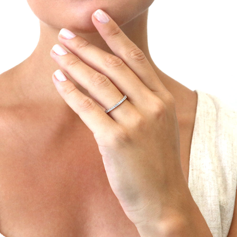 Model wearing CZ Eternity Ring in Sterling Silver