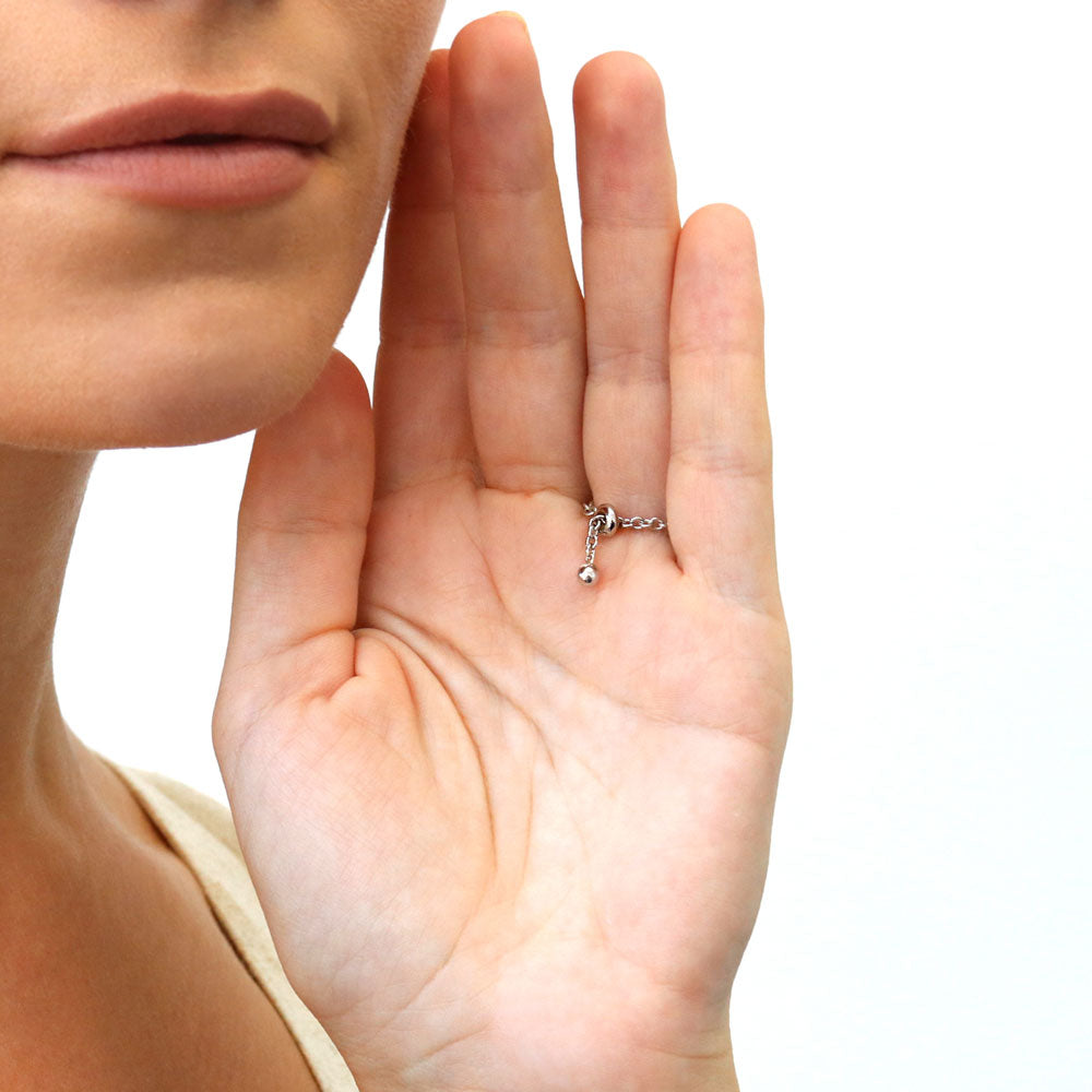 Model wearing Owl CZ Chain Ring in Sterling Silver