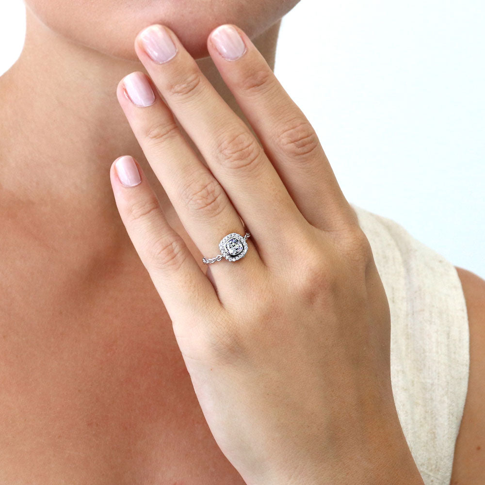 Halo Cushion CZ Chain Ring in Sterling Silver