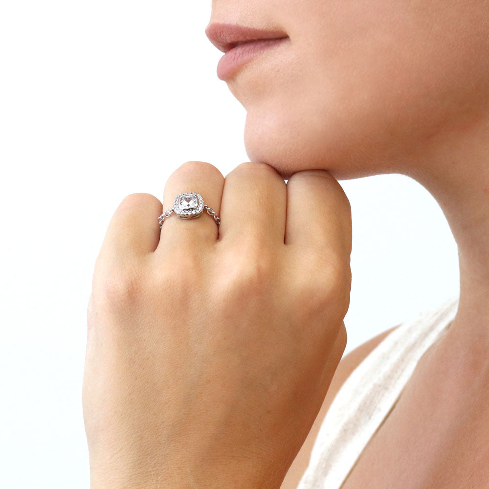 Halo Cushion CZ Chain Ring in Sterling Silver