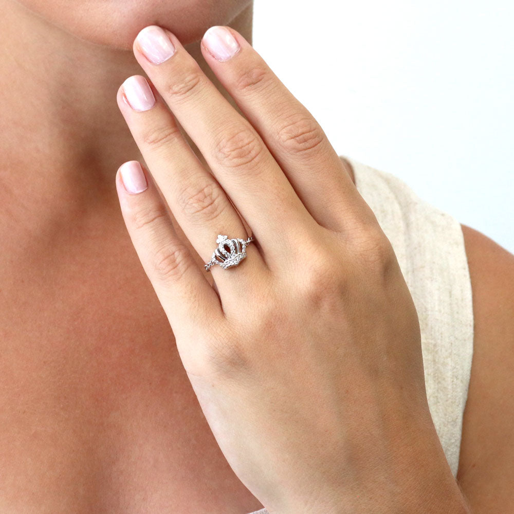 Crown CZ Chain Ring in Sterling Silver