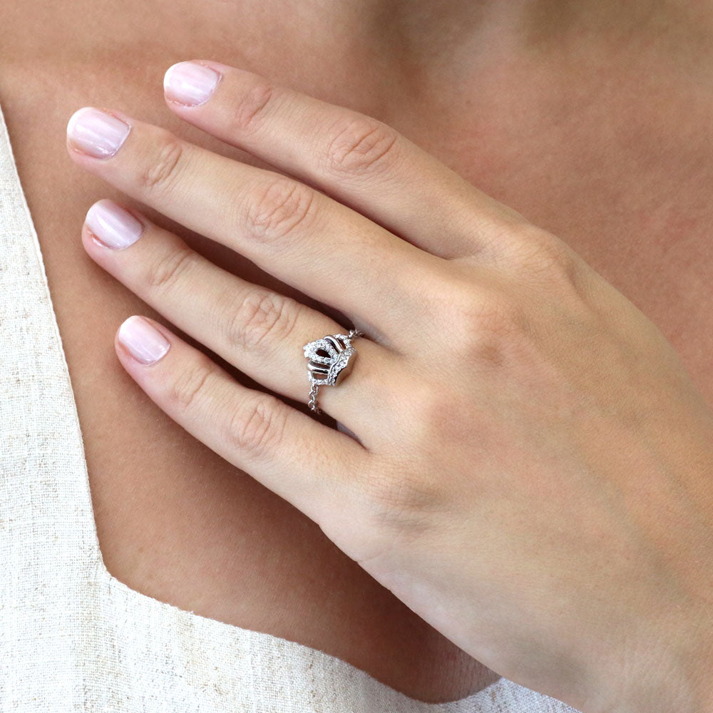 Crown CZ Chain Ring in Sterling Silver