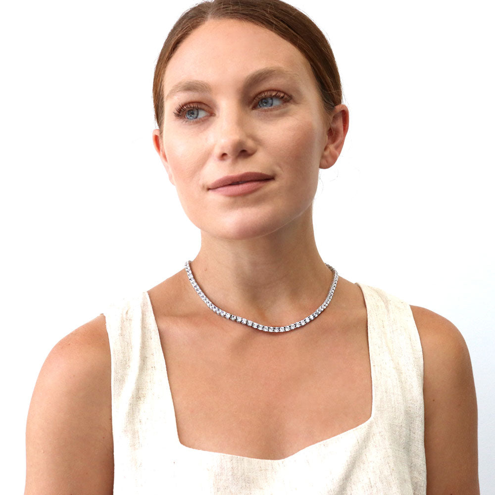 Model wearing CZ Statement Tennis Necklace in Sterling Silver