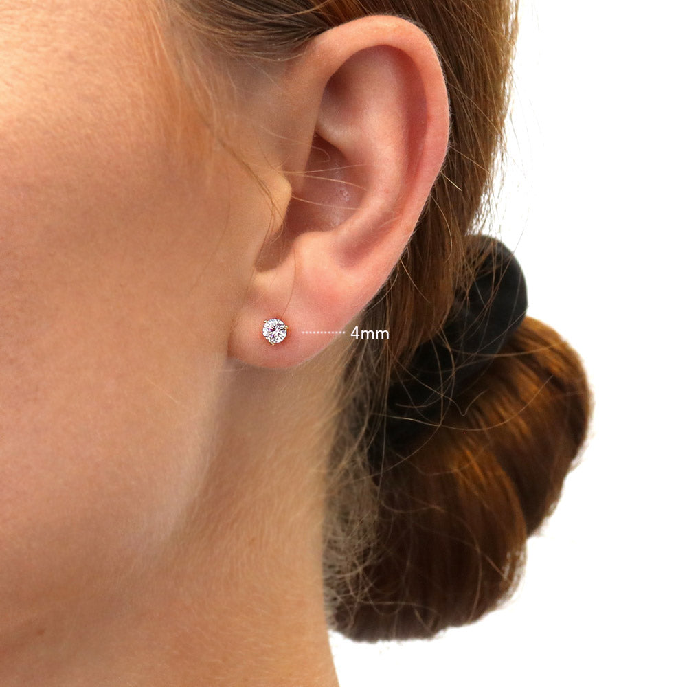 Model wearing Solitaire 1.6ct Round CZ 2 Pairs Earrings Set in Sterling Silver