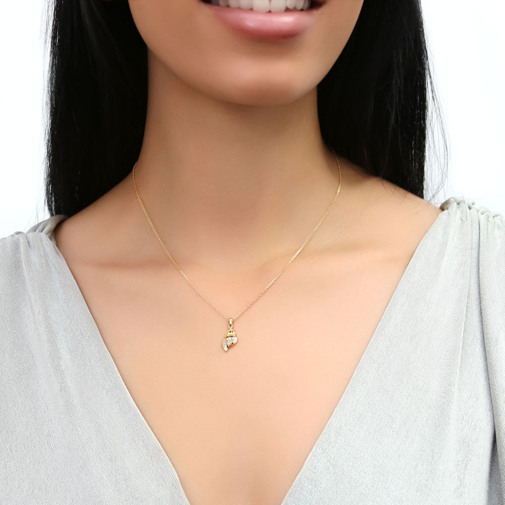 Model wearing Seashell CZ Pendant Necklace in Sterling Silver