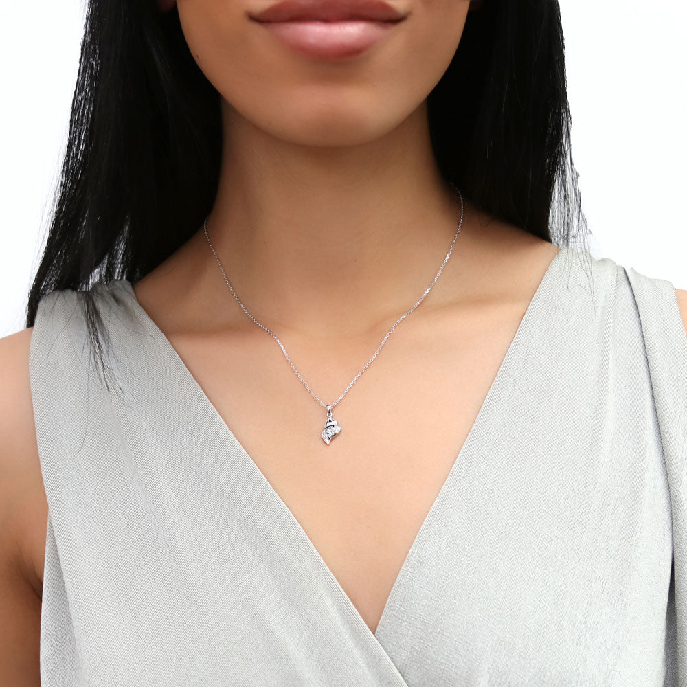 Model wearing Seashell CZ Pendant Necklace in Sterling Silver
