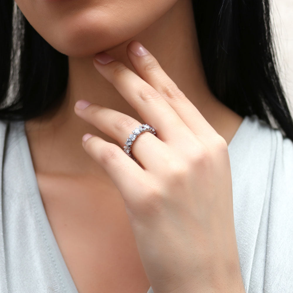 Model wearing Heart CZ Eternity Ring in Sterling Silver