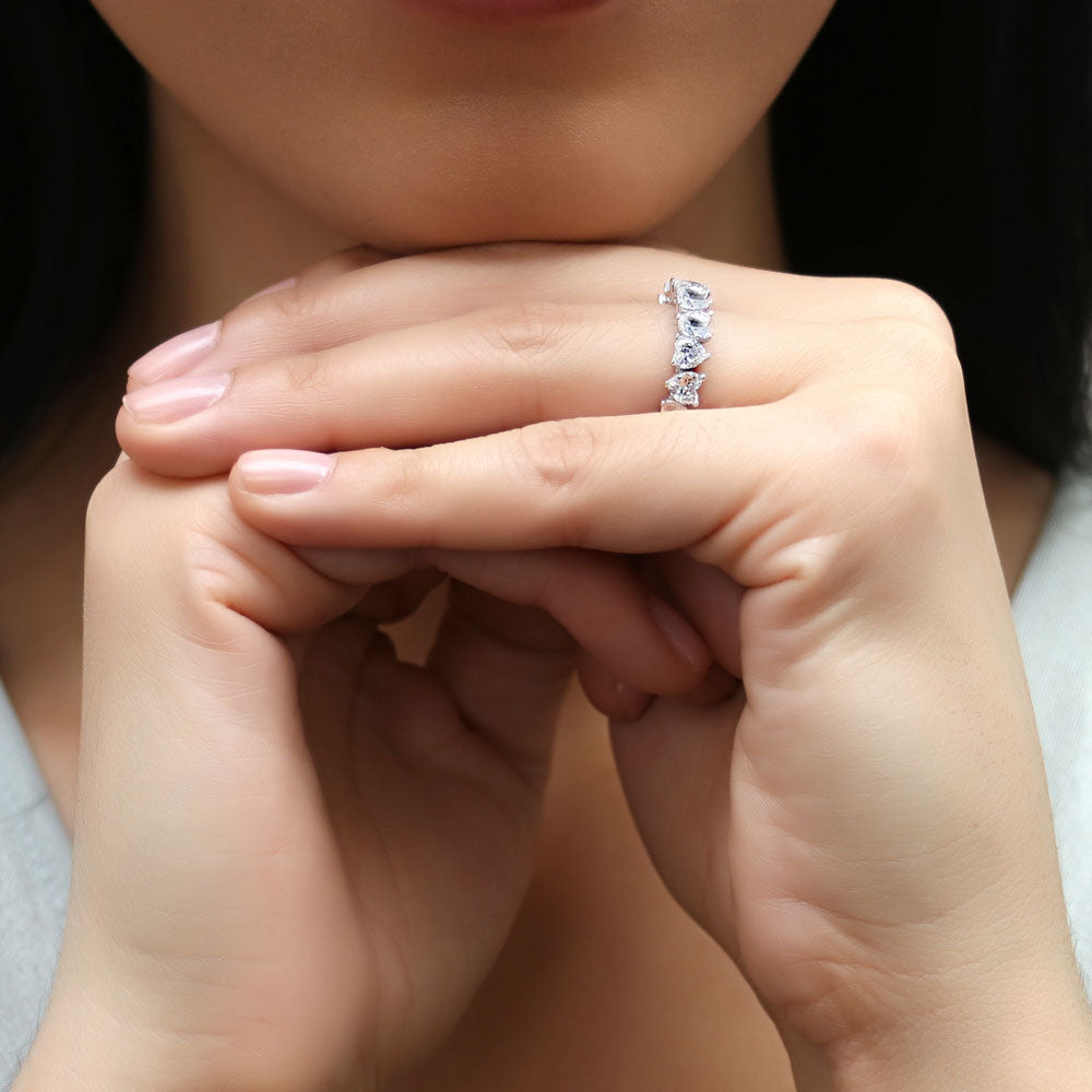 Model wearing Heart CZ Eternity Ring in Sterling Silver