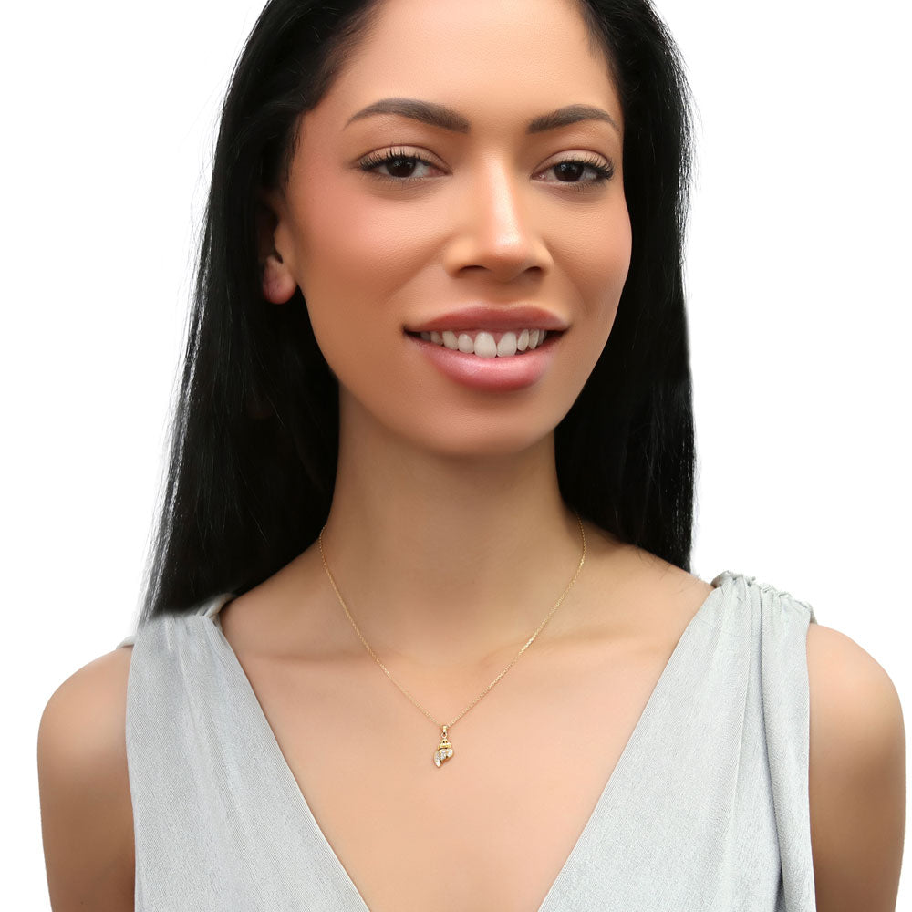 Model wearing Seashell CZ Pendant Necklace in Sterling Silver