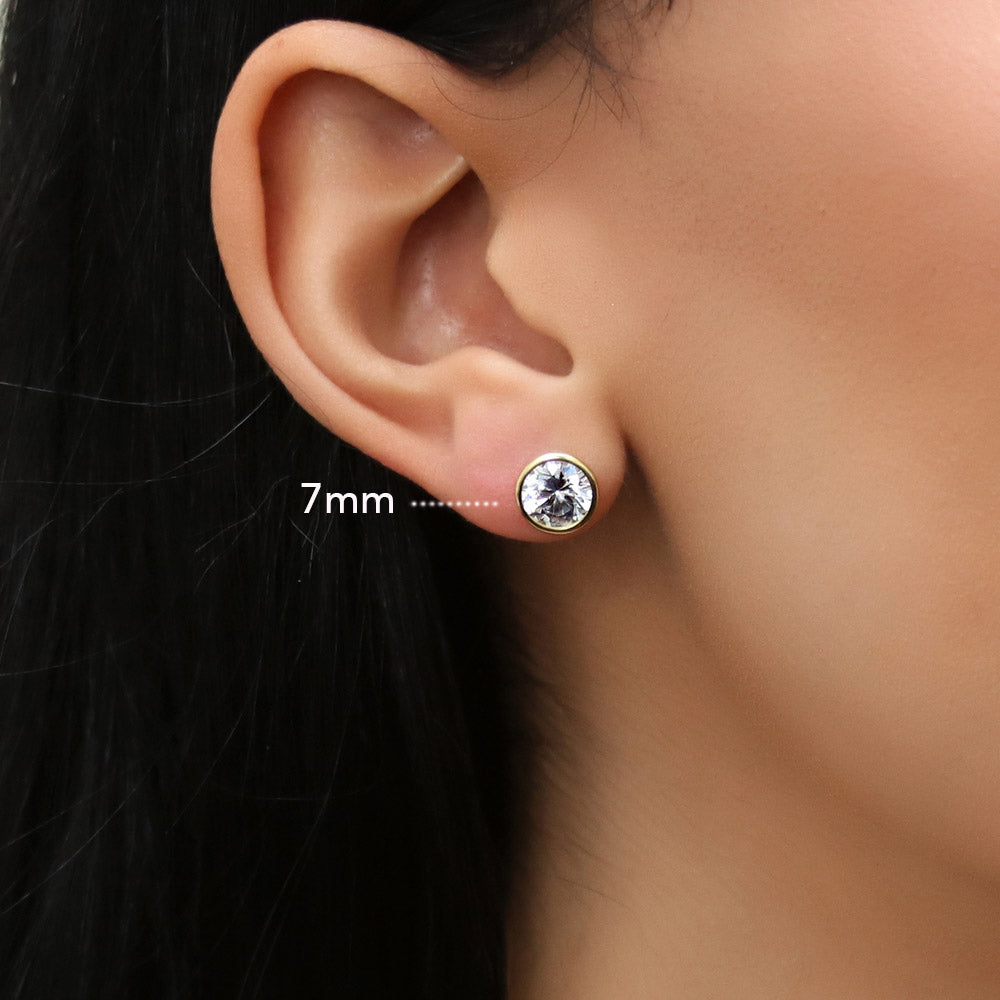 Solitaire Bezel Set Round CZ Stud Earrings in Sterling Silver