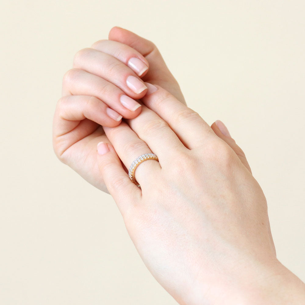 Model wearing CZ Eternity Ring Set in Sterling Silver