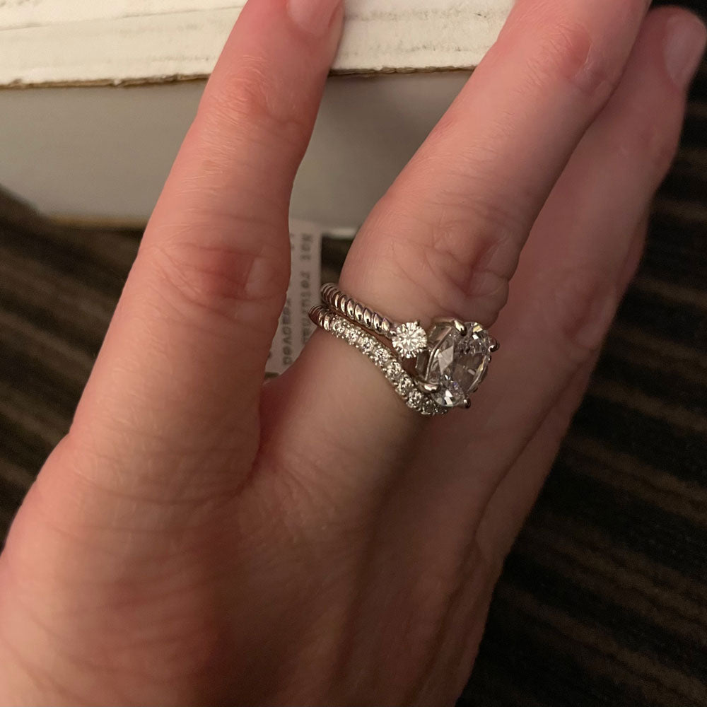 Image Contain: Model Wearing 3-Stone Ring, Woven Curved Half Eternity Ring