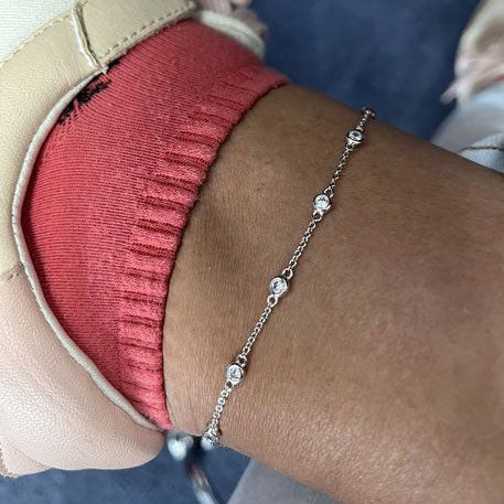 Model Wearing CZ by the Yard Station Anklet