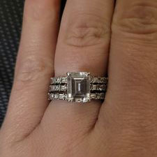 Model Wearing Art Deco Half Eternity Ring, Solitaire with Side Stones Ring