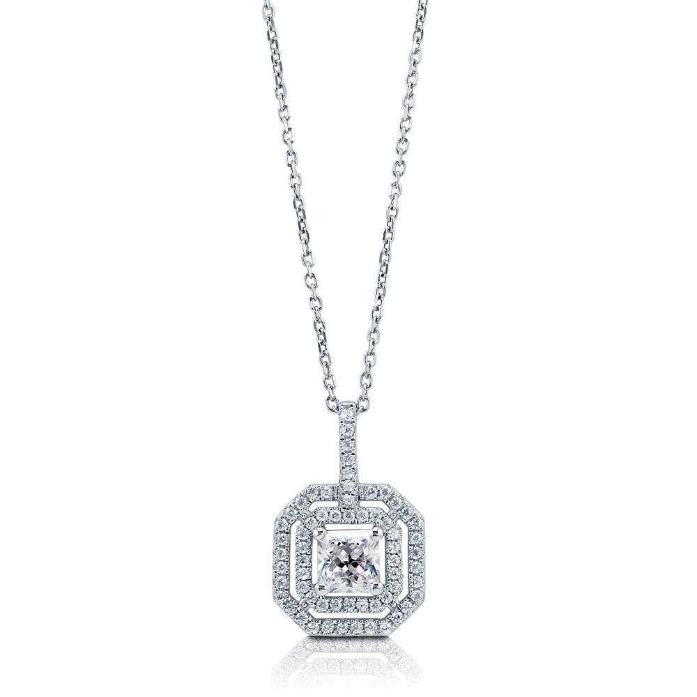 Halo Princess CZ Necklace in Sterling Silver