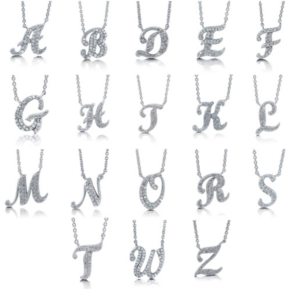 Initial Letter CZ Pendant Necklace in Sterling Silver