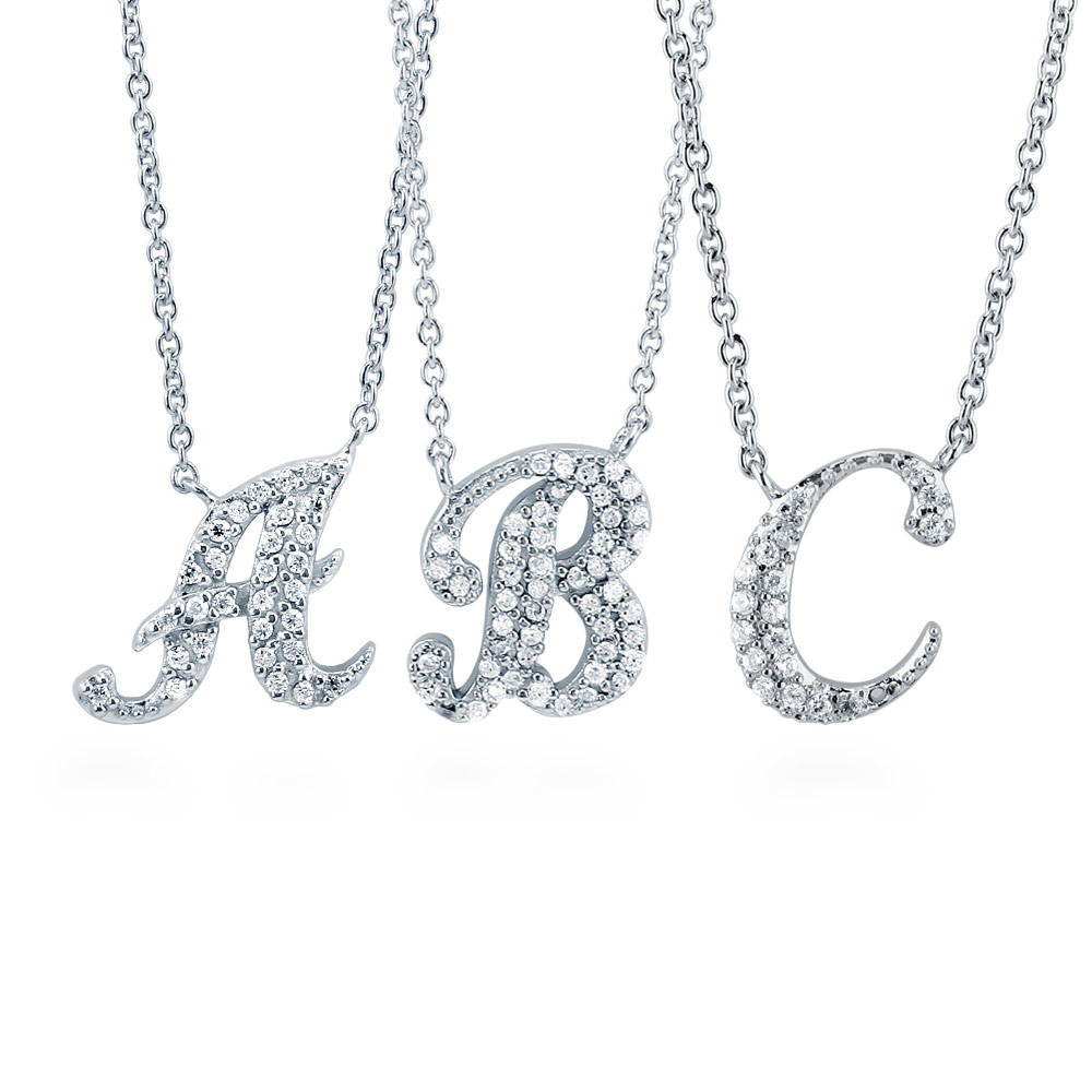 Initial Letter CZ Pendant Necklace in Sterling Silver, 2 of 5