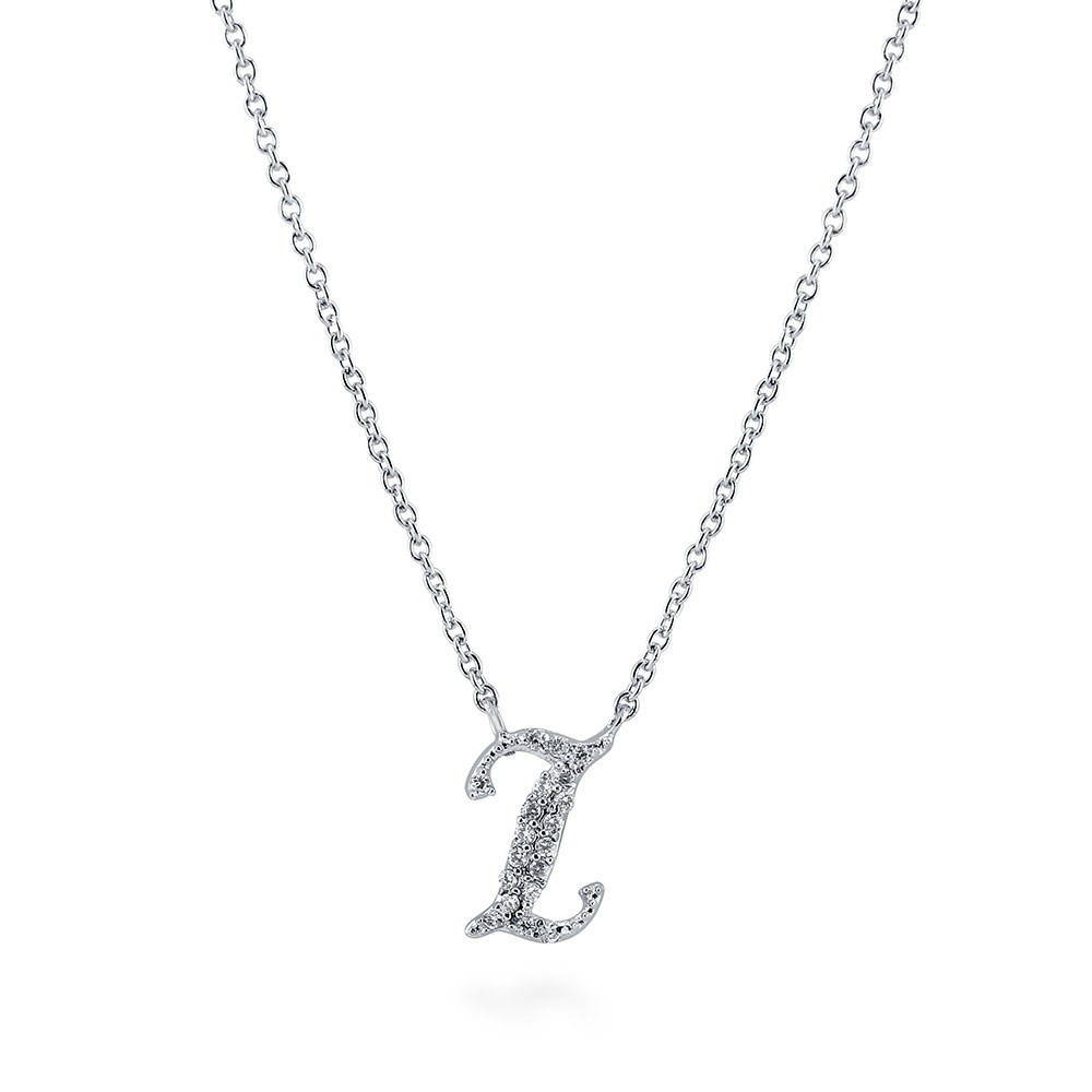 Initial Letter CZ Necklace in Sterling Silver, I