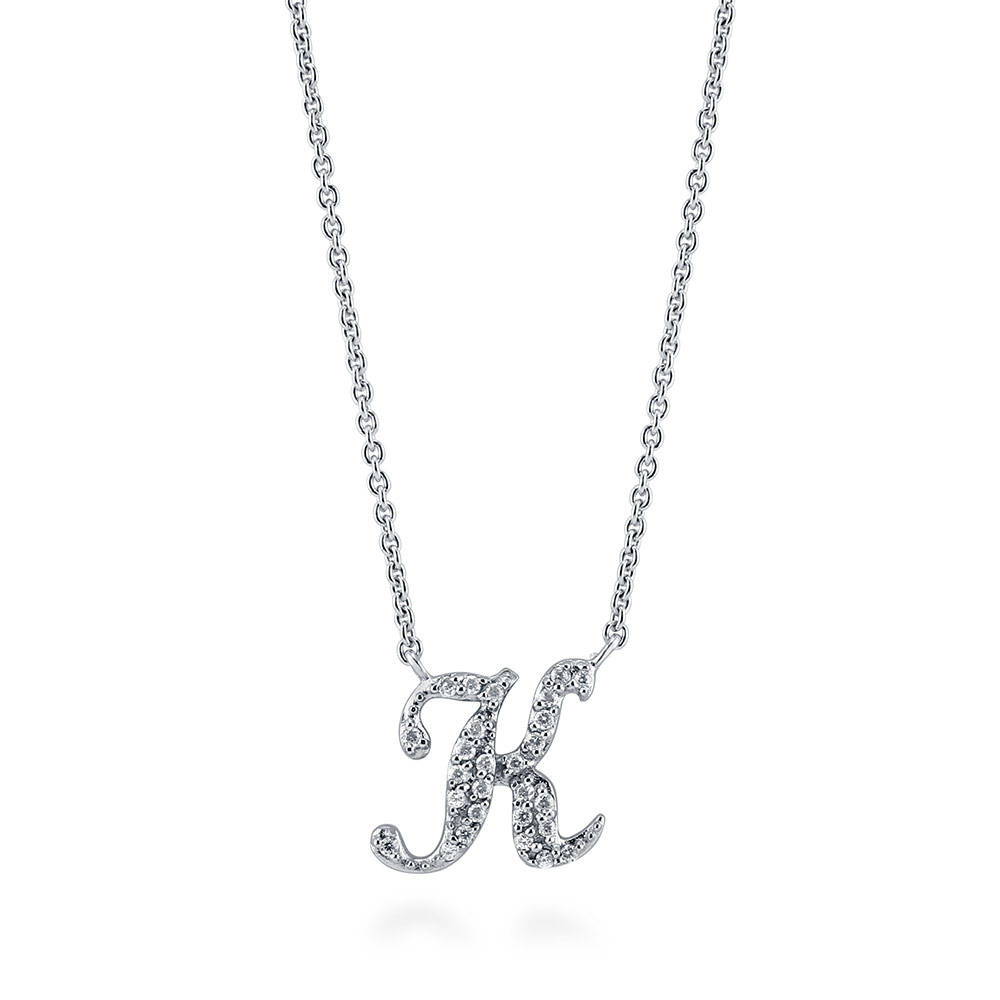 Initial Letter CZ Necklace in Sterling Silver, K