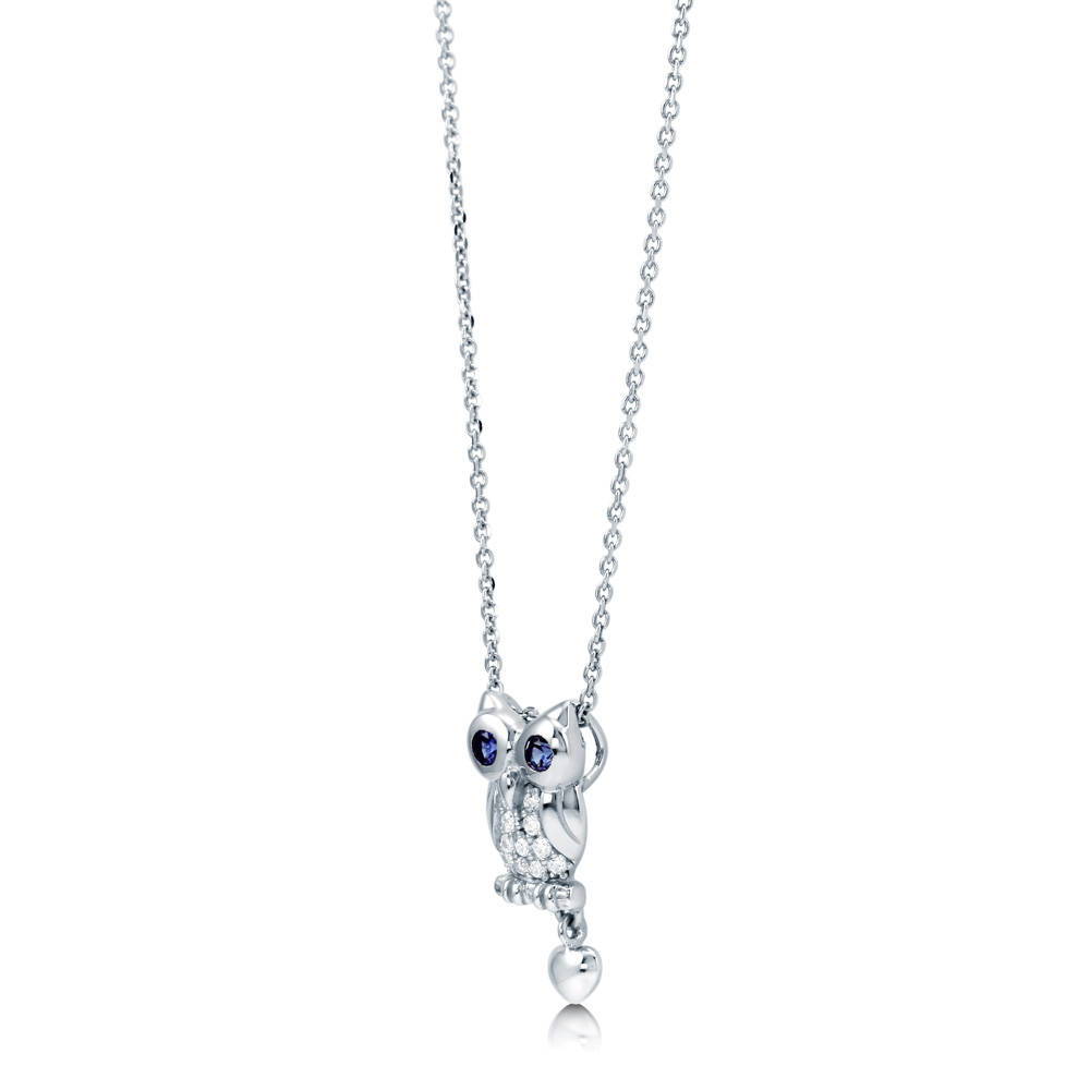 Owl CZ Pendant Necklace in Sterling Silver