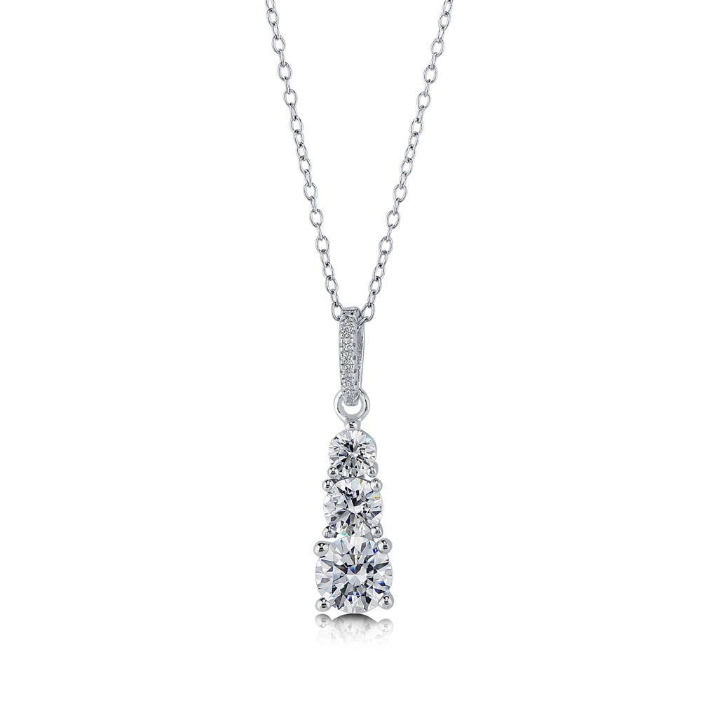 3-Stone Graduated Round CZ Pendant Necklace in Sterling Silver