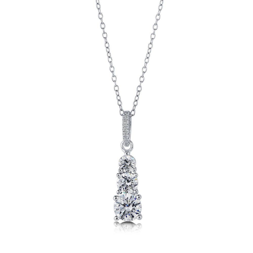 3-Stone Graduated Round CZ Pendant Necklace in Sterling Silver, 1 of 7
