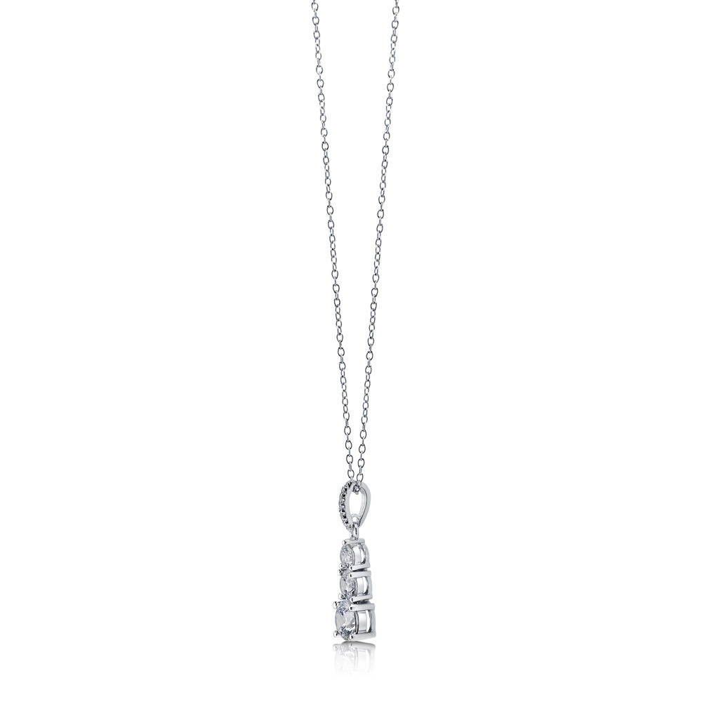 Angle view of 3-Stone Graduated Round CZ Pendant Necklace in Sterling Silver, 4 of 6