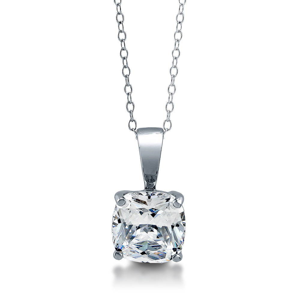 Solitaire 3ct Cushion CZ Necklace in Sterling Silver