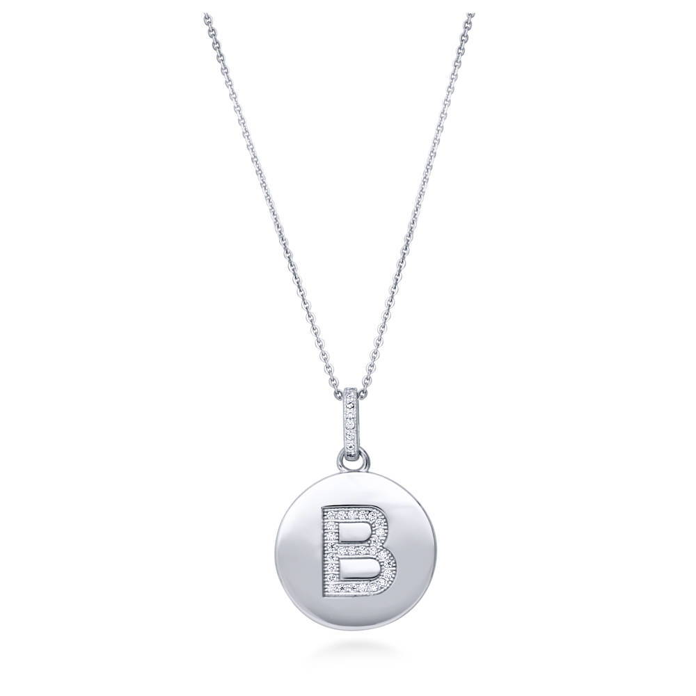 Initial Letter CZ Pendant Necklace in Sterling Silver