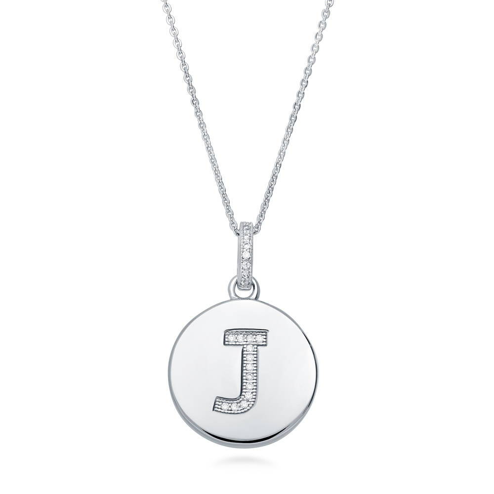 Initial Letter CZ Necklace in Sterling Silver, J