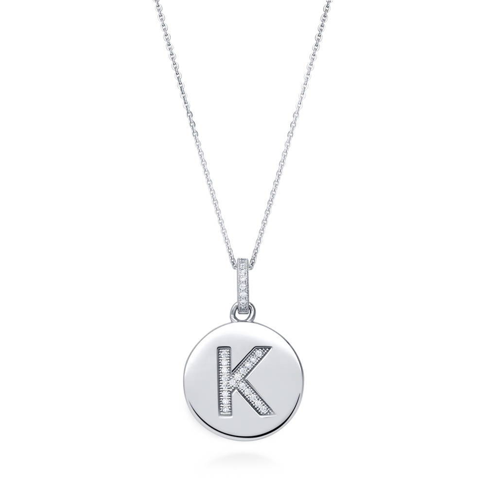 Initial Letter CZ Pendant Necklace in Sterling Silver