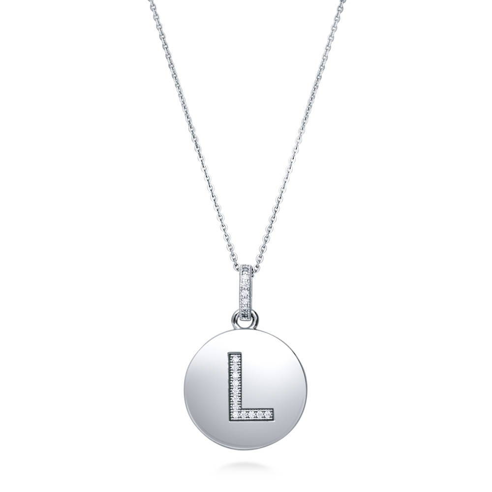 Initial Letter CZ Pendant Necklace in Sterling Silver