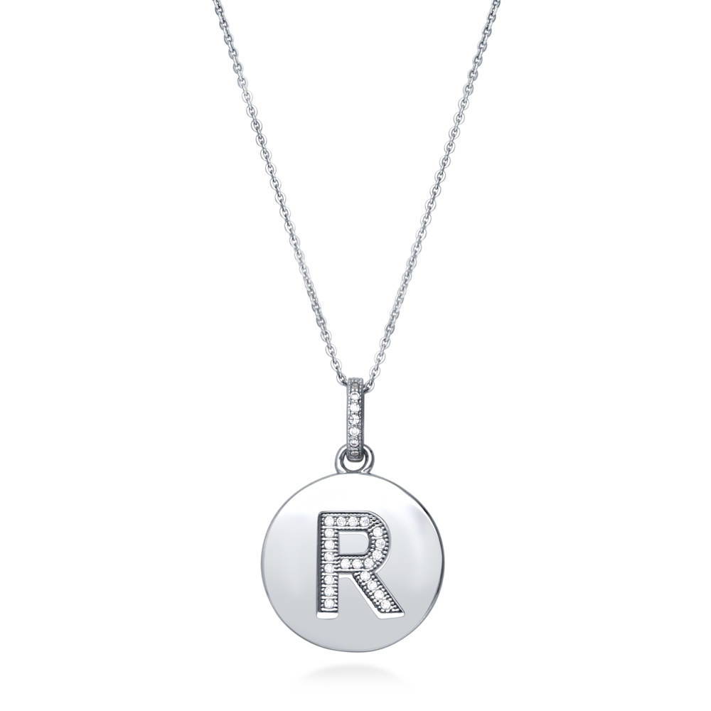 Initial Letter CZ Pendant Necklace in Sterling Silver