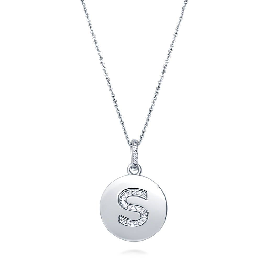 Initial Letter CZ Pendant Necklace in Sterling Silver