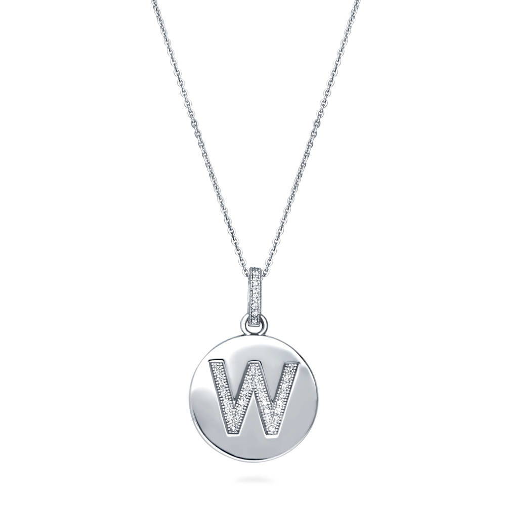 Initial Letter CZ Pendant Necklace in Sterling Silver