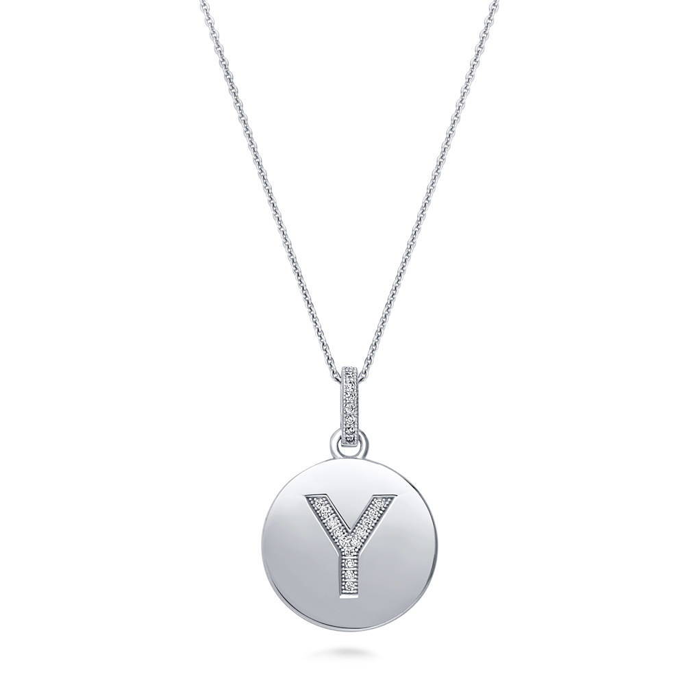 Initial Letter CZ Pendant Necklace in Sterling Silver