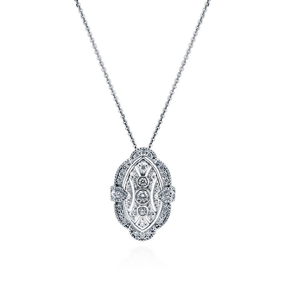 Art Deco Milgrain CZ Necklace and Earrings Set in Sterling Silver