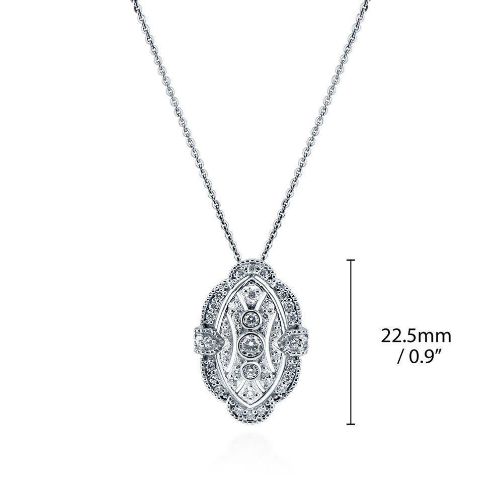 Angle view of Art Deco Milgrain CZ Pendant Necklace in Sterling Silver