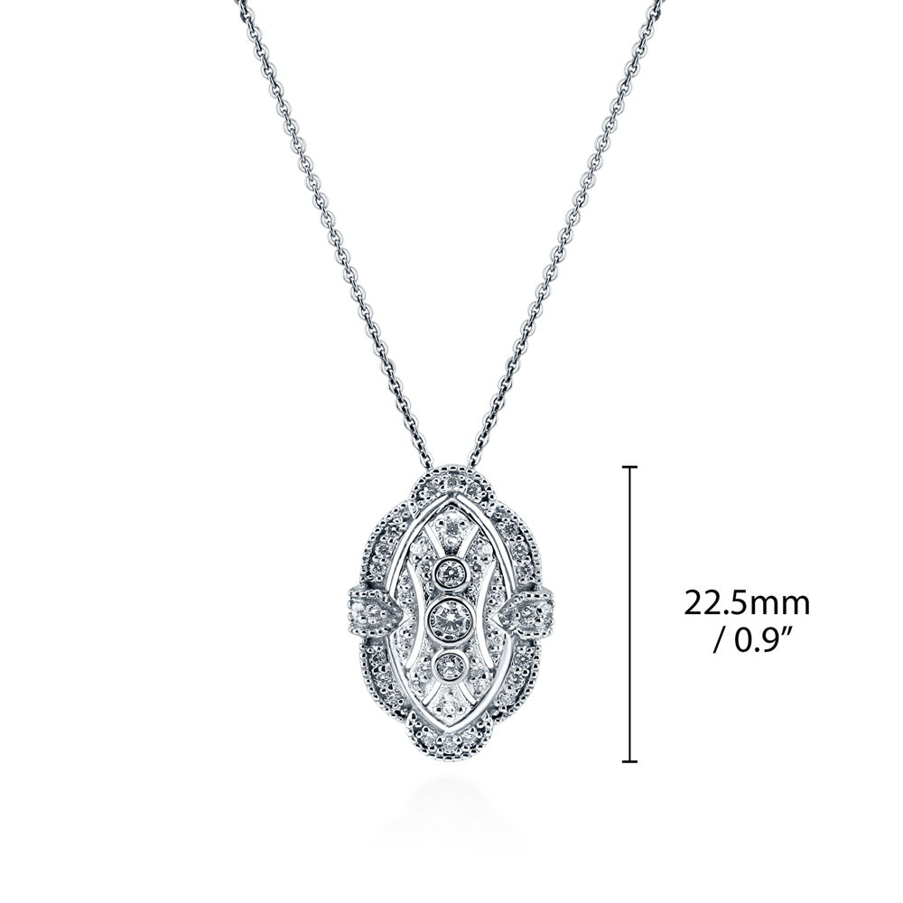 Angle view of Art Deco Milgrain CZ Necklace and Earrings Set in Sterling Silver