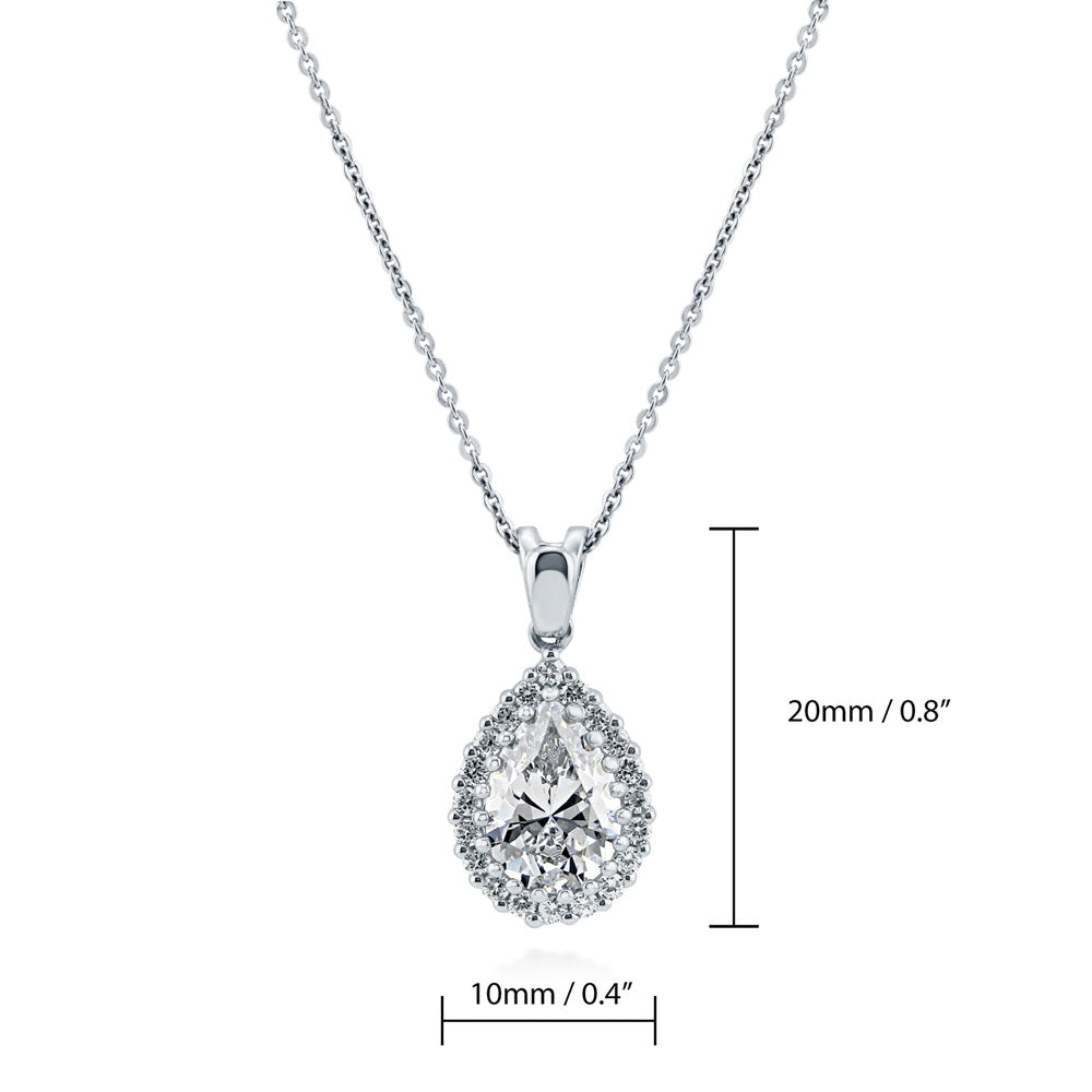 Angle view of Halo Pear CZ Necklace and Earrings Set in Sterling Silver