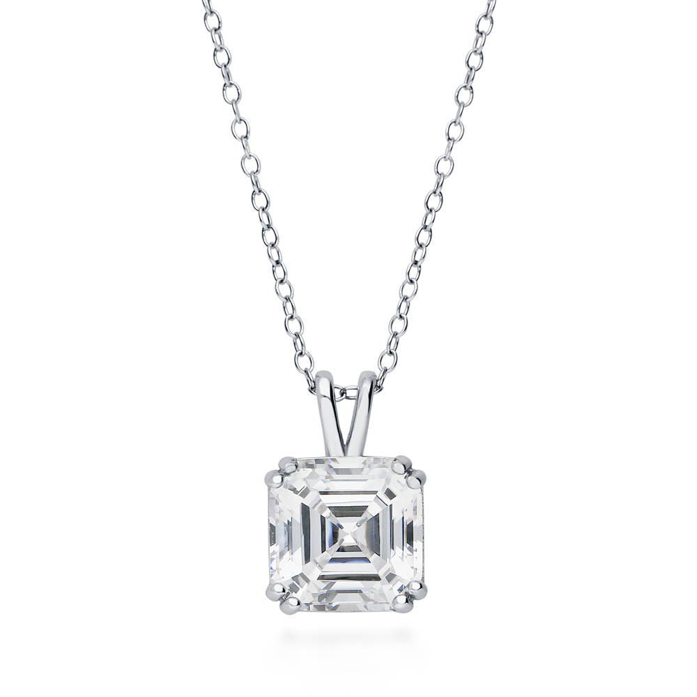 Solitaire 6ct Asscher CZ Pendant Necklace in Sterling Silver, 2 Piece, 3 of 15