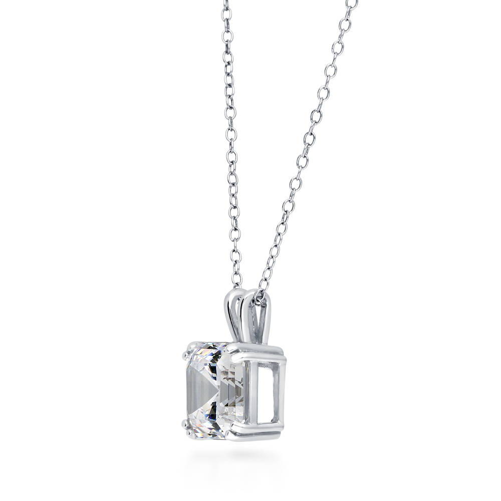 Front view of Solitaire 6ct Asscher CZ Pendant Necklace in Sterling Silver, 2 Piece, 7 of 15