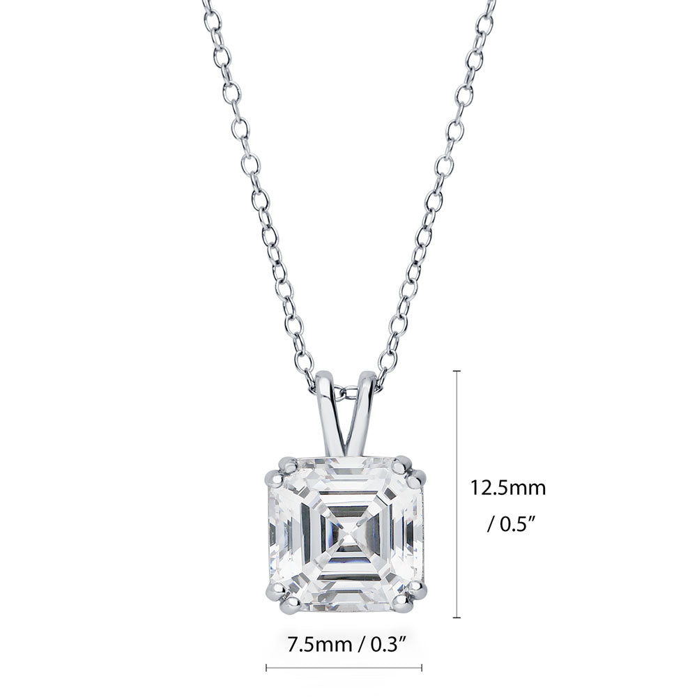Angle view of Solitaire 3ct Asscher CZ Pendant Necklace in Sterling Silver